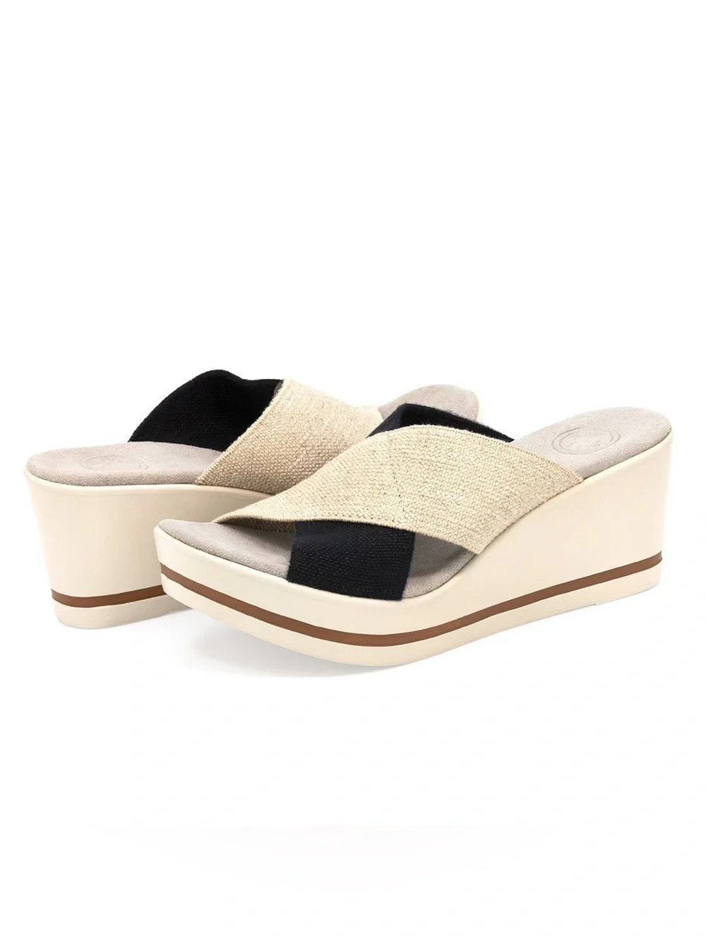 Charleston Shoe Company Beaufort platform wedge sandals in linen/black